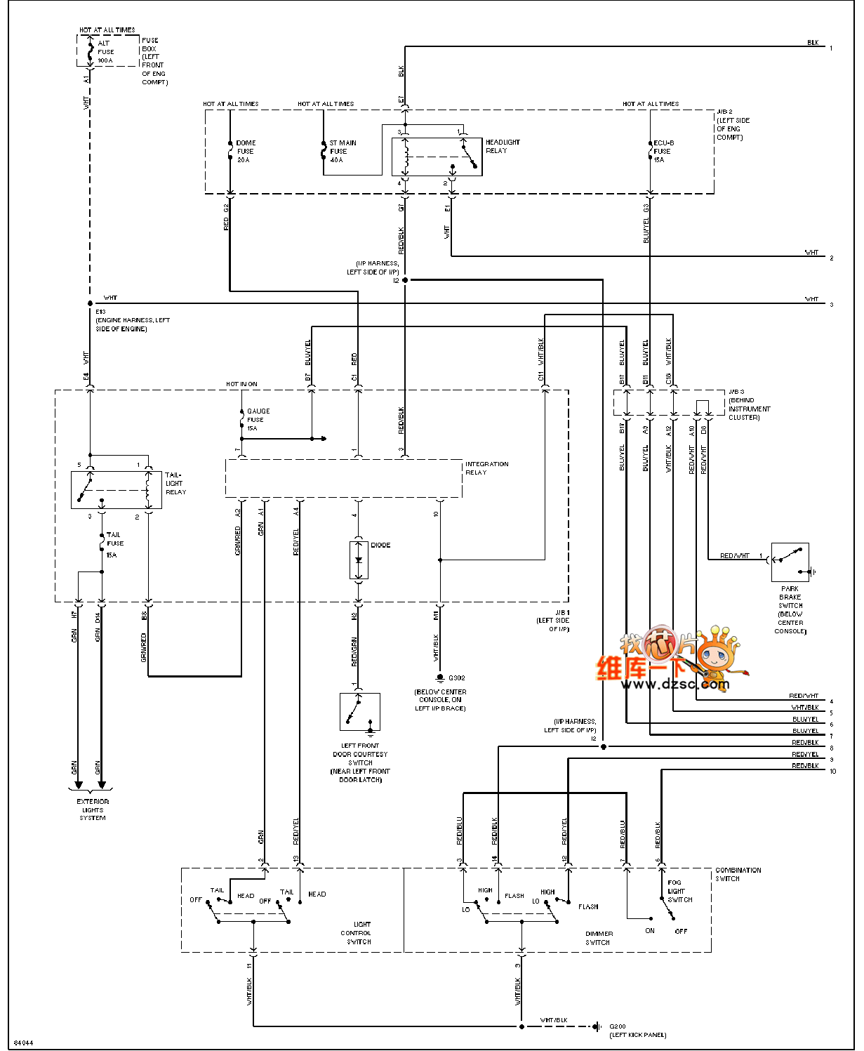 96年凌志ES300大灯电路图(有DRL)