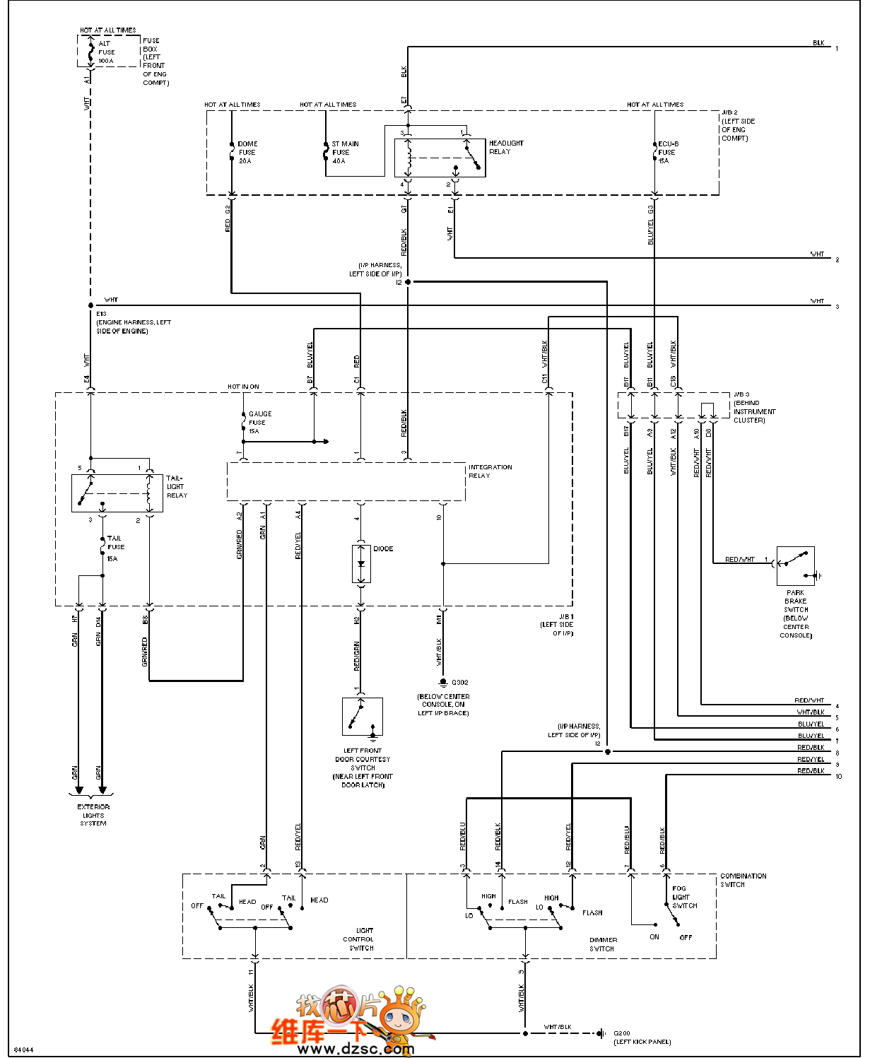 95年凌志ES300大灯电路图(有DRL)