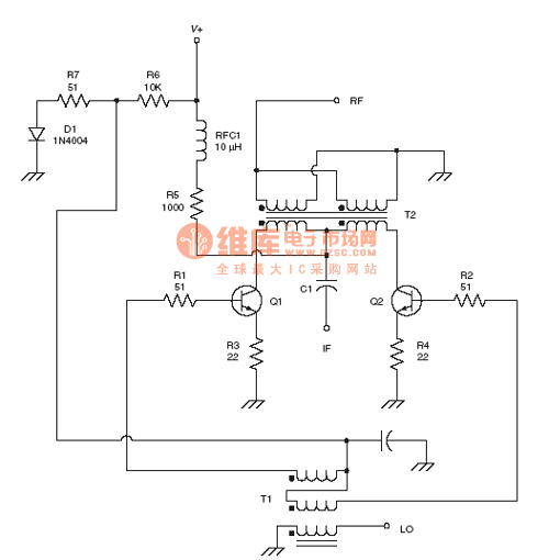 射频Mixer电路： Dual NPN mixer RF circuit