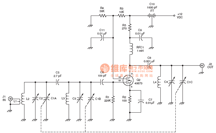 射频Amplier电路：Dual-gate MOSFET RF amplifier circuit