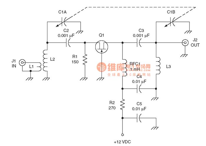 射频Amplier电路：Common base JFET RF amplifier circuit