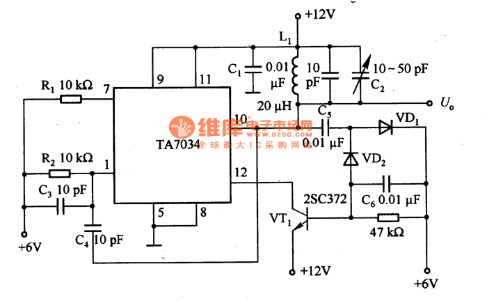 由TA7034等构成的振荡电路图