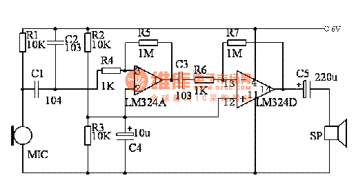 用四运放LM324制作高灵敏度声音探听器