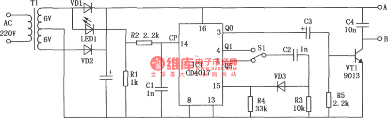 CD4017构成的变频式电磁打点计时器