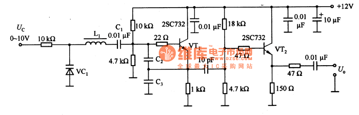 由晶体管等构成的高频压控振荡器电路图