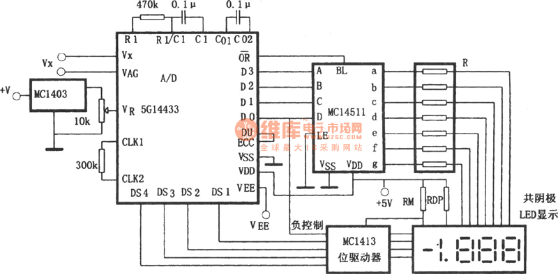 5G14433的典型应用电路:3 1/2位数字电压表