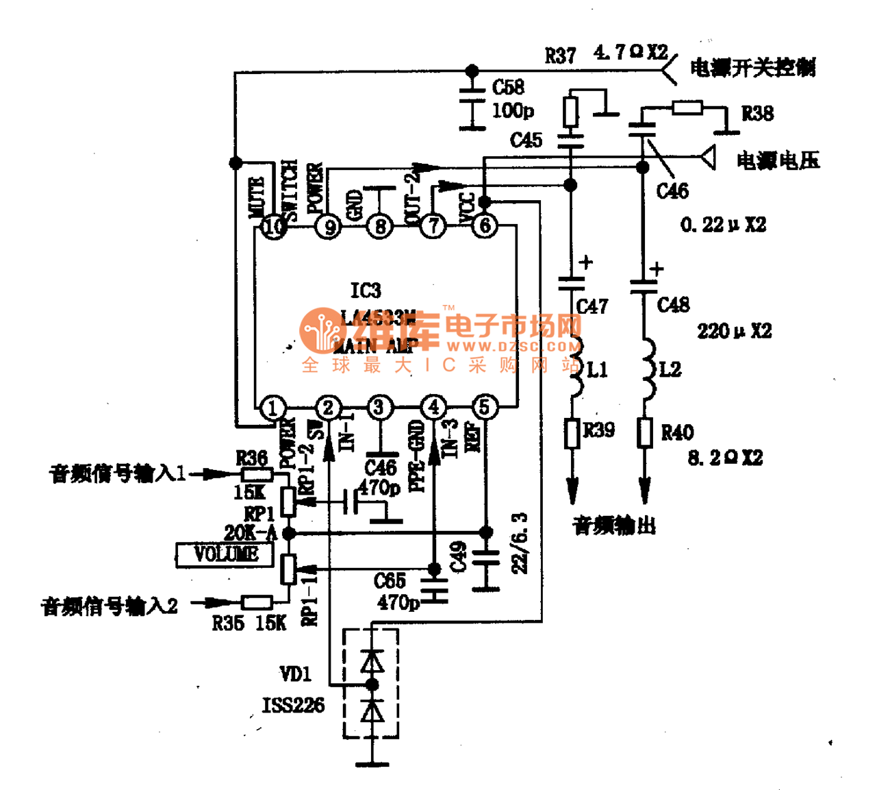 LA4533  M集成块的典型应用电路