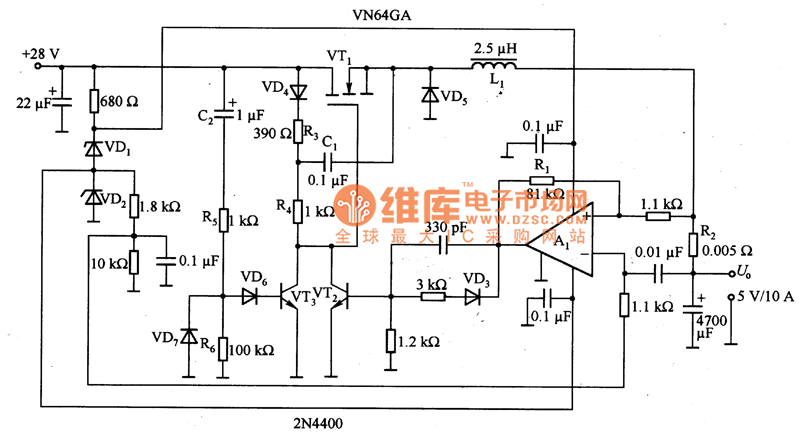 由MOSFET等构成的自激式降压型斩波器电路图