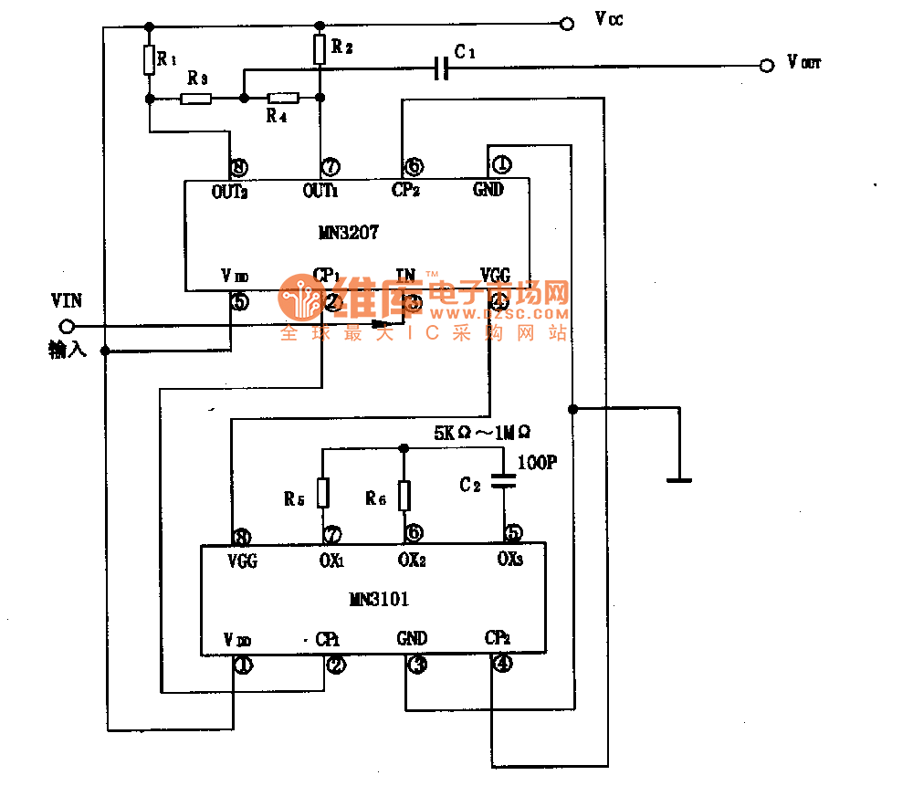 NtN310l与MN3207配套使用时的典型应用电路