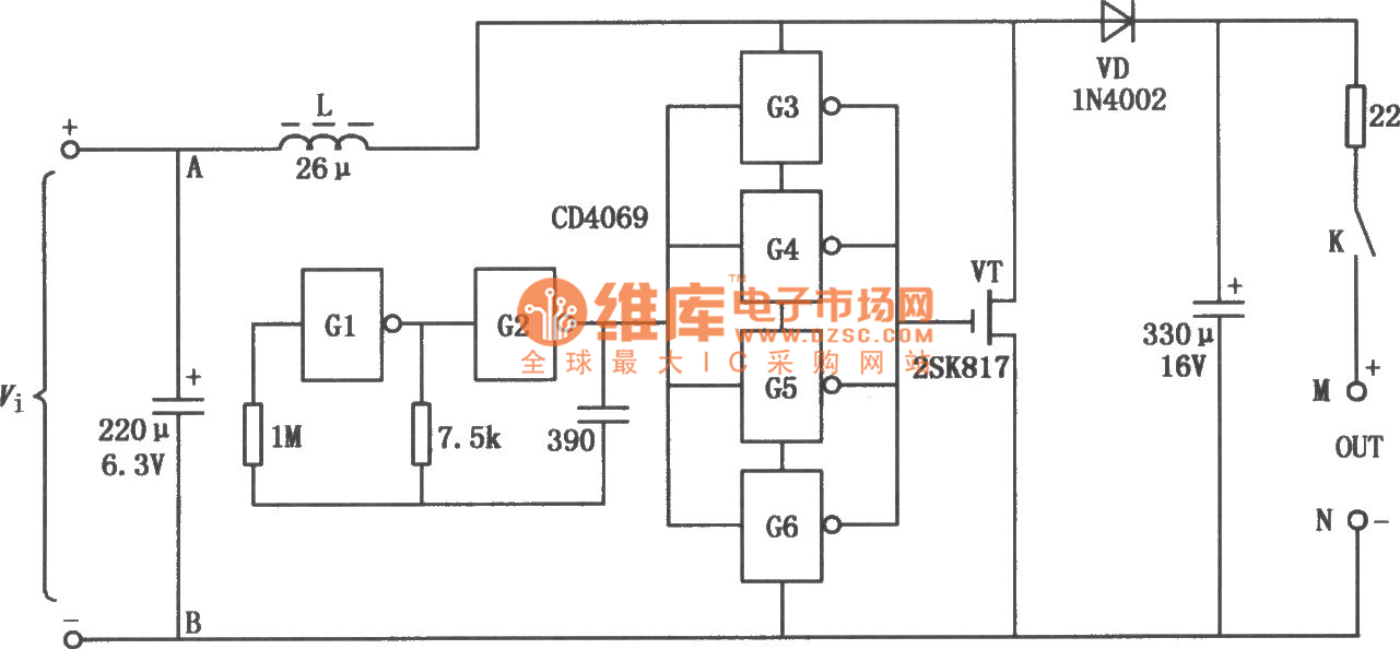 CD4069构成的太阳能充电器电路图