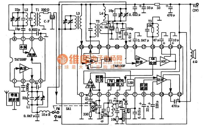 TA8100N/F集成块的内电路方框图及典型应用电路