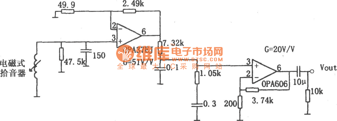 低噪声高保真RIA前置放大器(OPA606)电路图