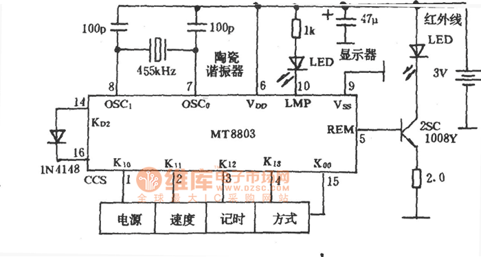 电风扇红外发射器(MT8803)电路图