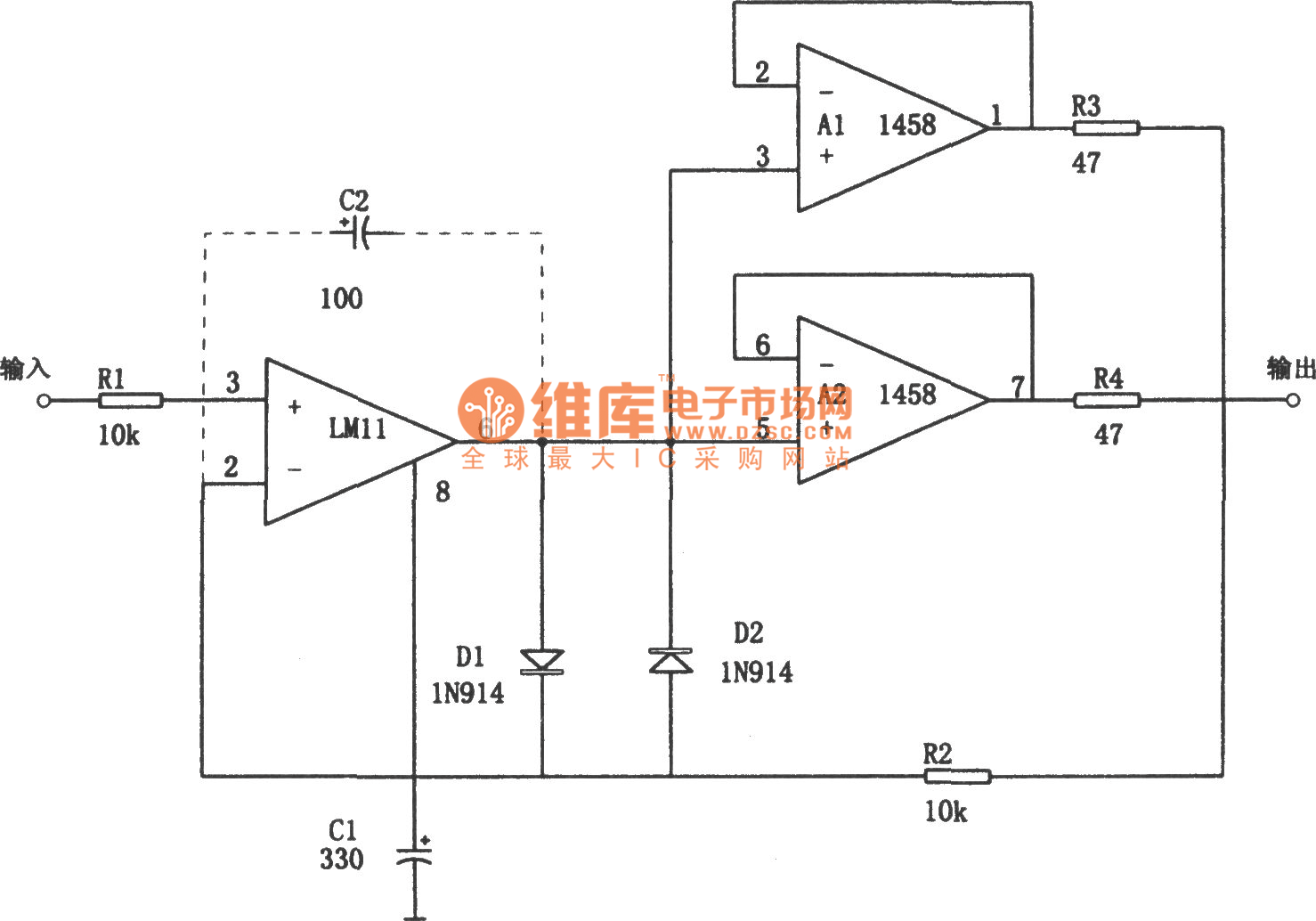 MC1458构成的精密复合缓冲器电路图