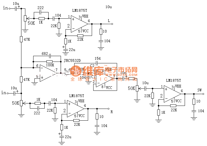 2.1声道有源音箱电路图-集成音频放大-维库电子市场网 klipsch promedia 2 1 wiring diagram 