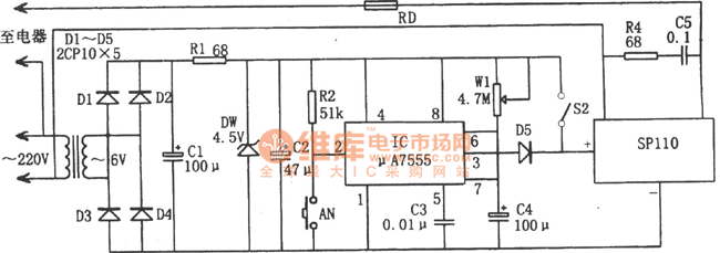 μA7555构成的交流电定时开关控制器电路
