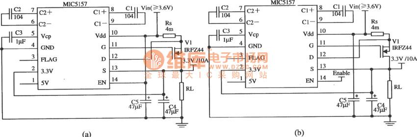 由MIC5157构成的输出3.3 V／lOA的线性稳压器电路