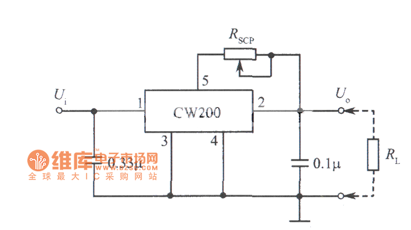 CW200组成的可调恒流源电路图
