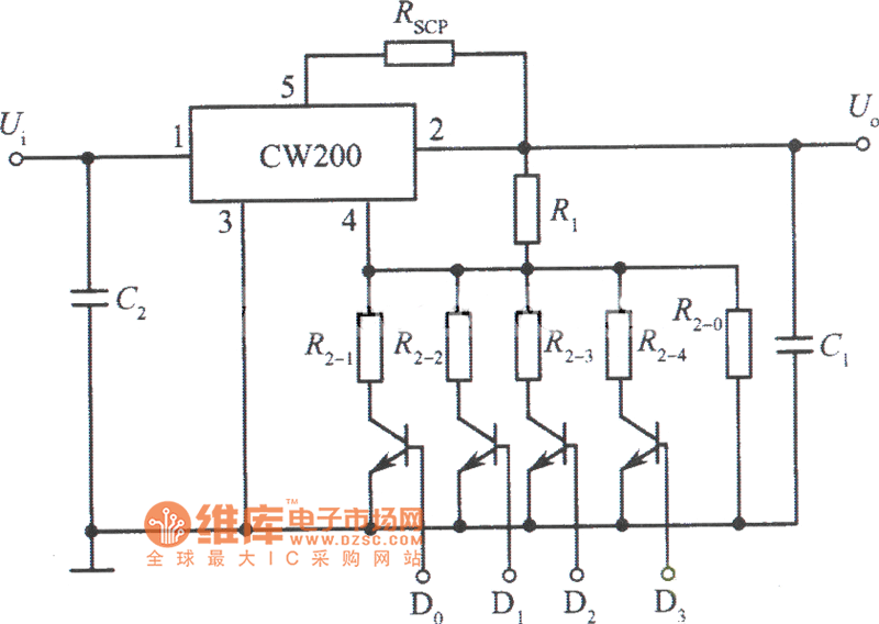 用CW200组成的逻辑控制的集成稳压电源电路图
