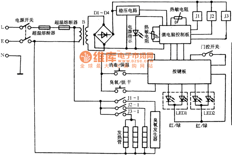 万和ZLD-72电脑控制卧式电子消毒柜电路图