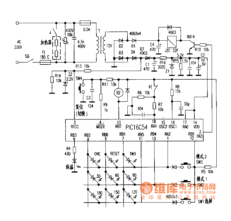 小鸭BD20-A型多功能微电脑药膳煲电路图