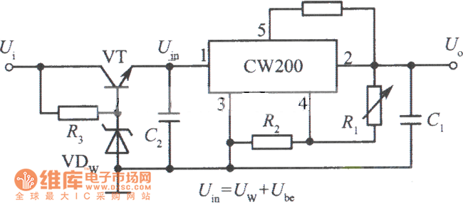 CW200组成的高输入电压集成稳压电源电路之二电路图