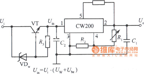 CW200组成的高输入电压集成稳压电源电路之一电路图