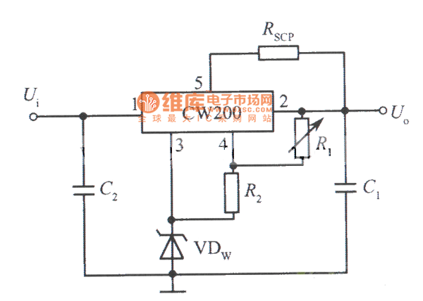 垫高零电位的CW200高输出电压集成稳压电源电路图