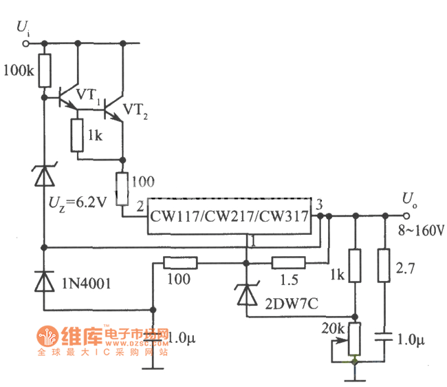 8～160V可调集成稳压电源电路图