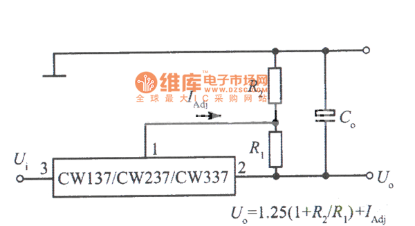 三端可调负输出电压集成稳压器CW137的标准应用电路图