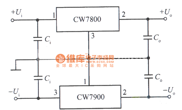 正、负输出电压集成稳压电源电路之二电路图