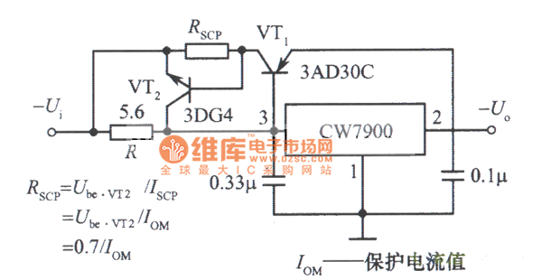 有外接扩流管保护的大电流集成稳压电源电路图