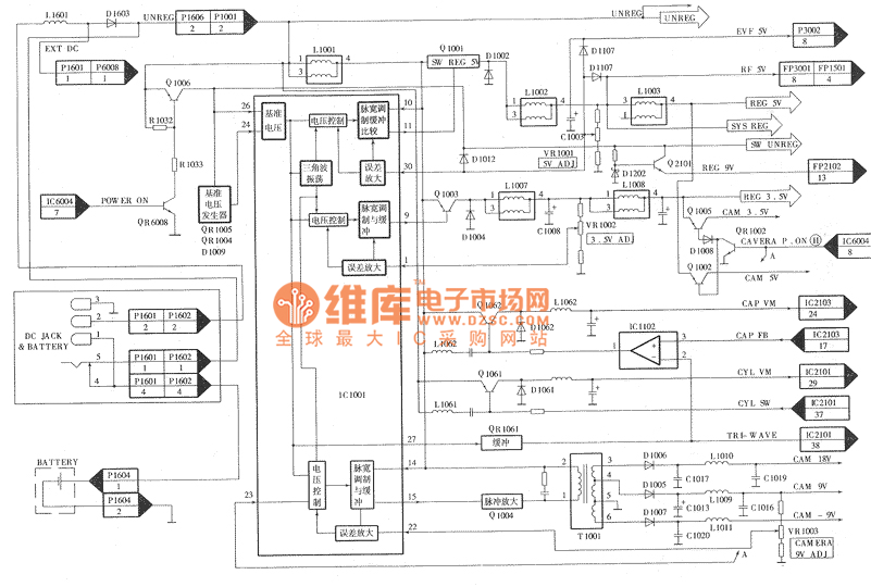 松下M3500摄像机电源电路原理与故障检修电路图