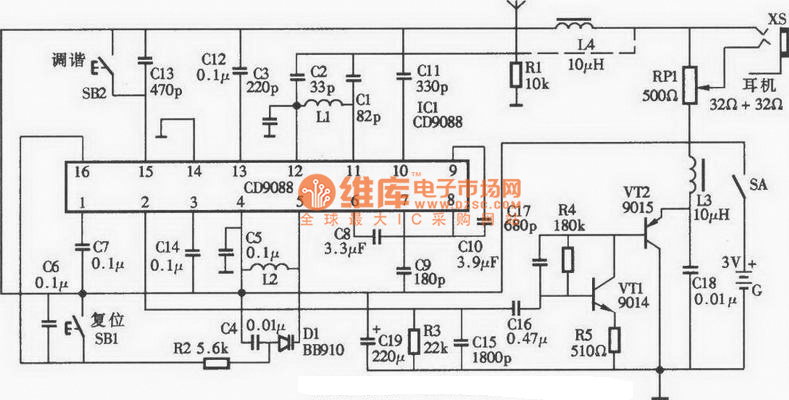 电调谐调频收音机电路图