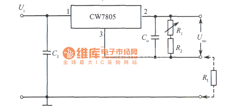 用三端固定输出集成稳压器组成的输出电流可调的恒流源电路图