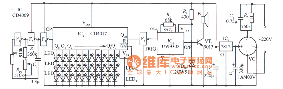 会唱圣诞歌的绿树银花圣诞树电路图