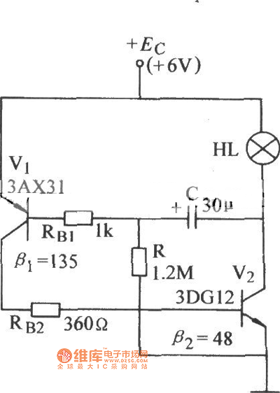 简单的互补管多谐振荡器电路图