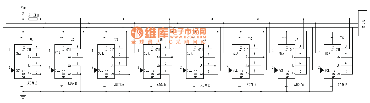 8个AD7416并联电路图