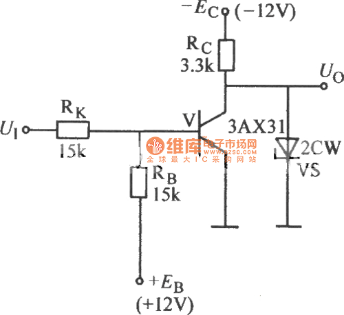 稳压二极管钳位的非门电路图