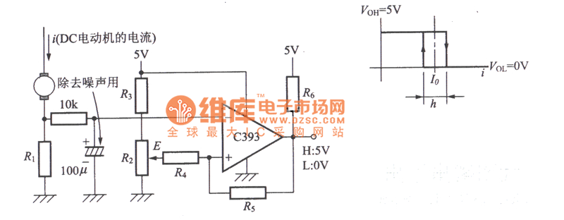 检测DC电动机的电流是否超过阈值的电路图