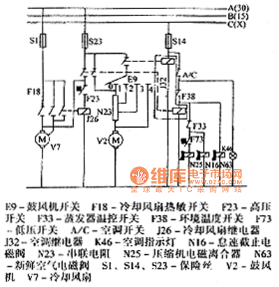 桑塔纳2000GLs型轿车空调系统电路图