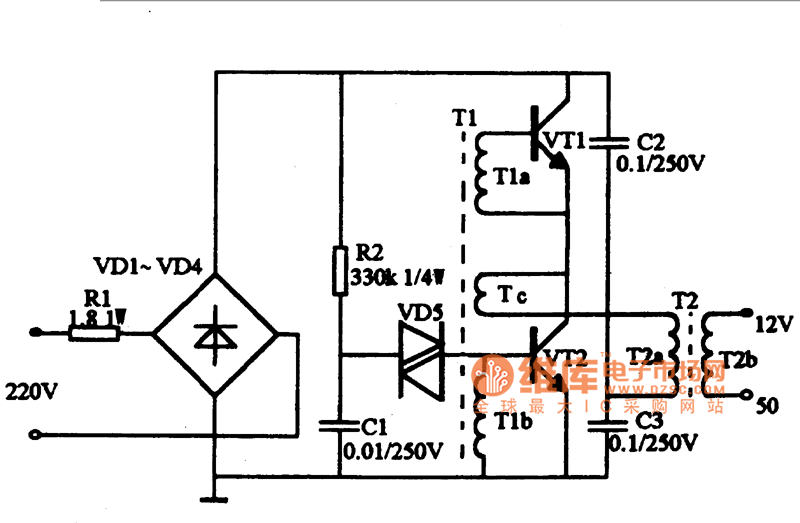 50w电子镇流器电路图