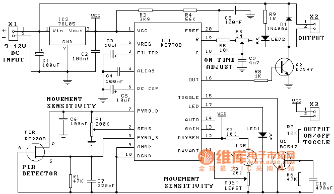 KC778B-一种经济的PIR处理芯片电路图