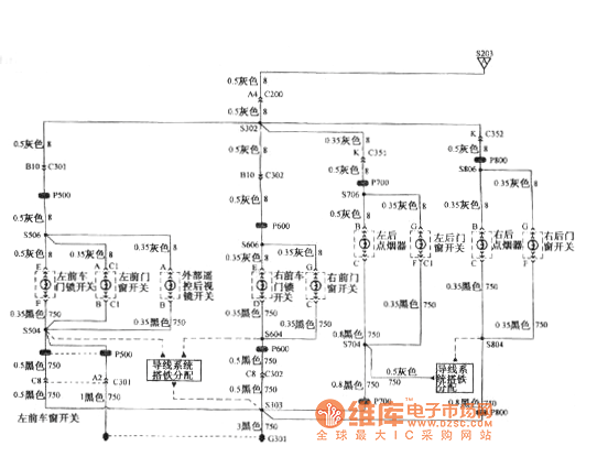 别克GL8汽车后点烟器、遥控外后视镜、车门锁和门窗开关电路图