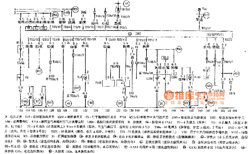 帕萨特舒适系统电控单元、行李箱照明灯、油箱盖开关电路图