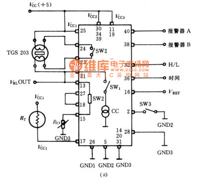 气敏传感器TGS 203与集成电路FIC 5401连接的主电路图