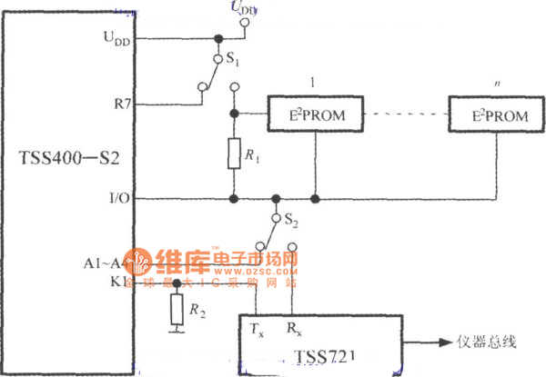低功耗可编程传感器信号处理器TSS400-S2的总线结构布局电路图