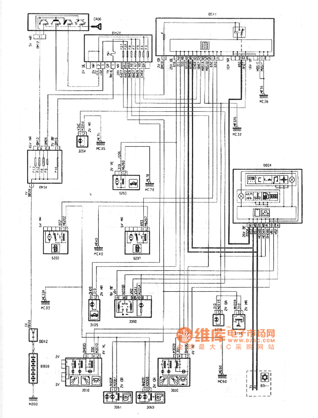神龙毕加索2.0L轿车内部照明电路图