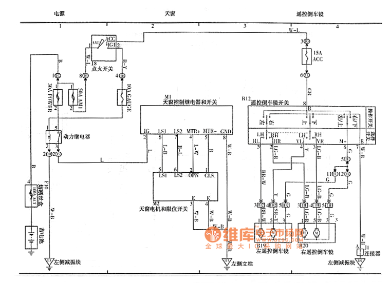 威驰天窗、遥控倒车镜电路图