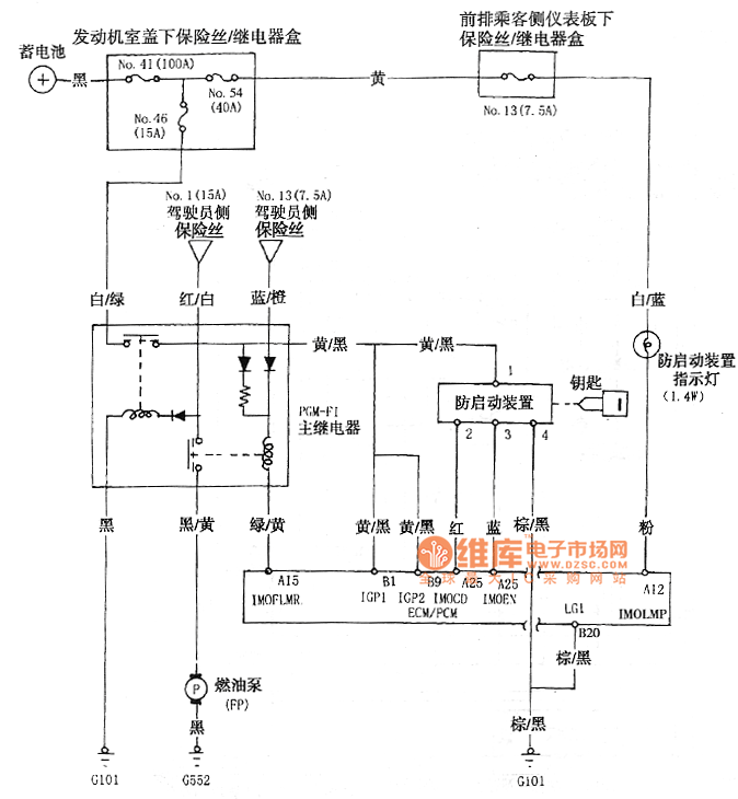 雅阁防启动控制系统电路图